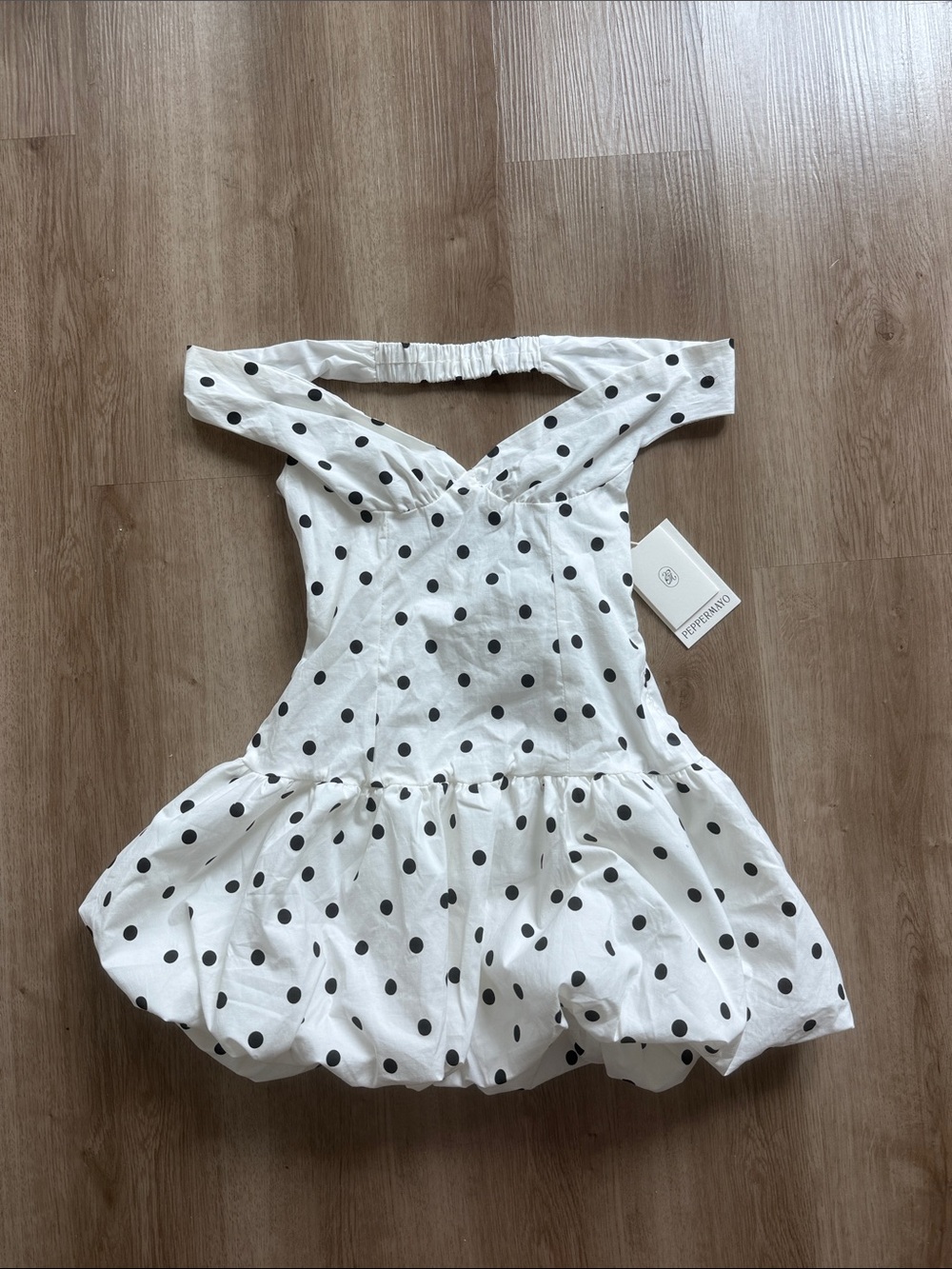 Peppermayo White Mini Dress with Black Polka Dots